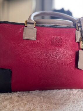 Loewe Tri Tone Red Leather Satchel with Neutral Trim